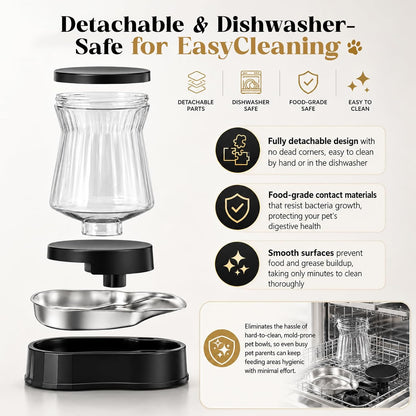 Automatic Dog Feeder and Water Dispenser with Stainless Steel Bowl, Dog Gravity Food Feeder and Waterer for Large Medium Pets 2.1 Gallon x 2