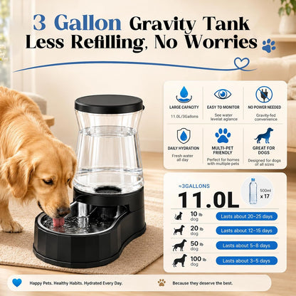 Automatic Dog Feeder and Water Dispenser with Stainless Steel Bowl, Dog Gravity Food Feeder and Waterer for Large Medium Pets 2.1 Gallon x 2