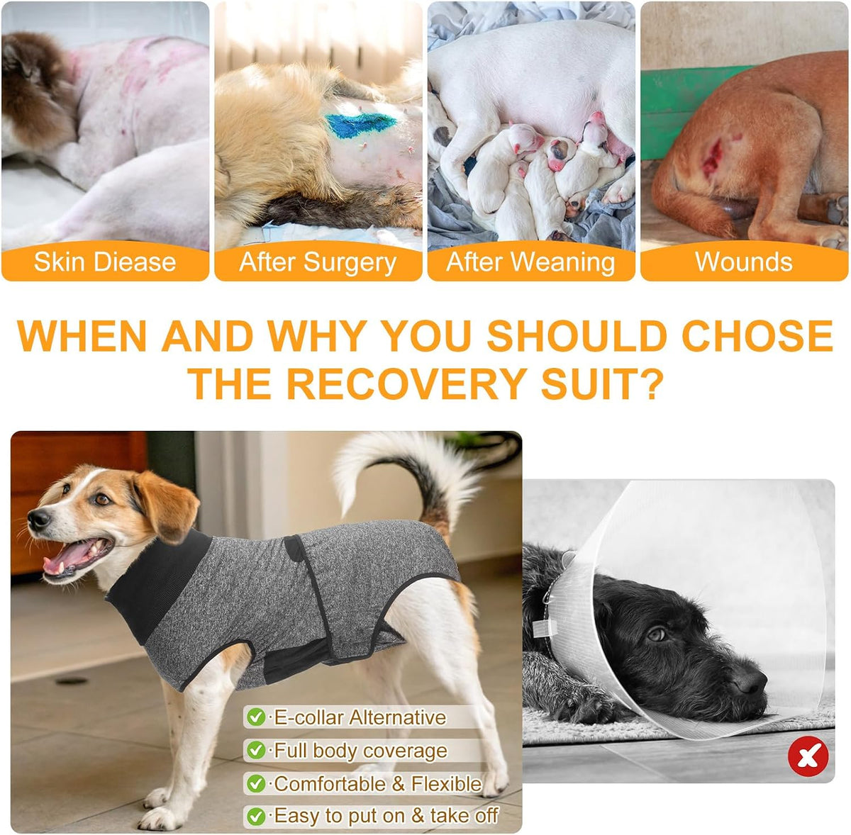 Dog Surgery Recovery Suit, Female Spay, Male Neuter, Anti Licking