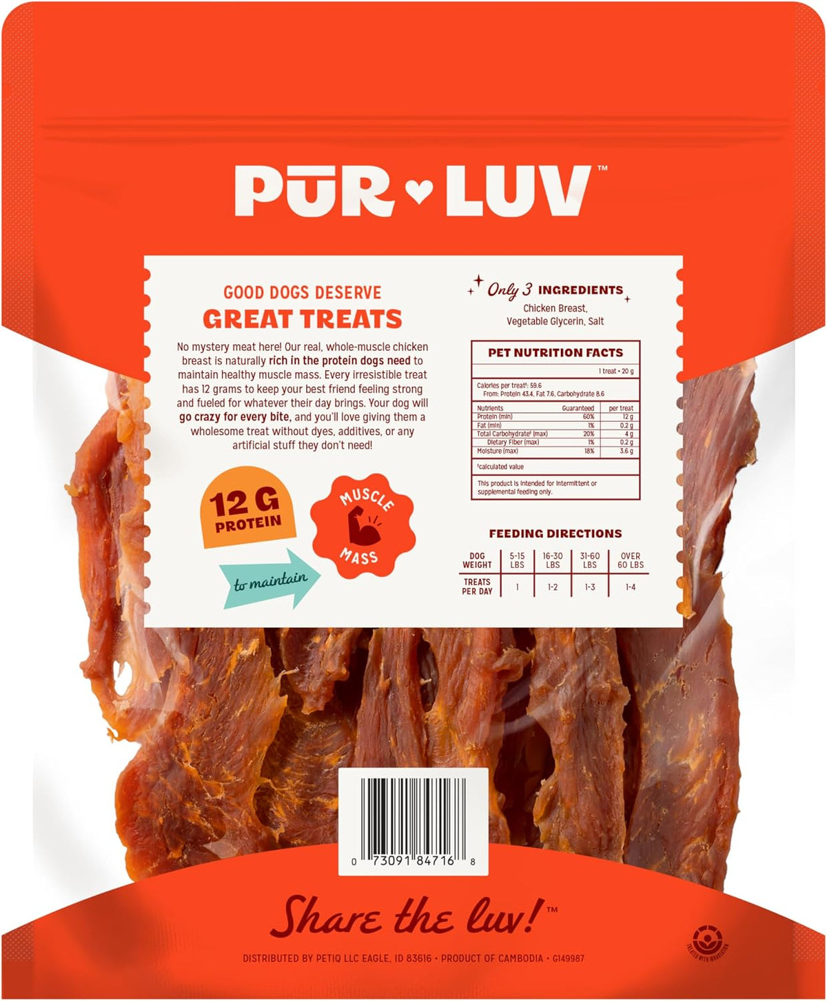 Chicken Jerky Dog Treats, Made with 100% Real Chicken Breast, 16 Ounces, Healthy, Easily Digestible, Long-Lasting, High Protein, Satisfies Dog's Urge to Chew