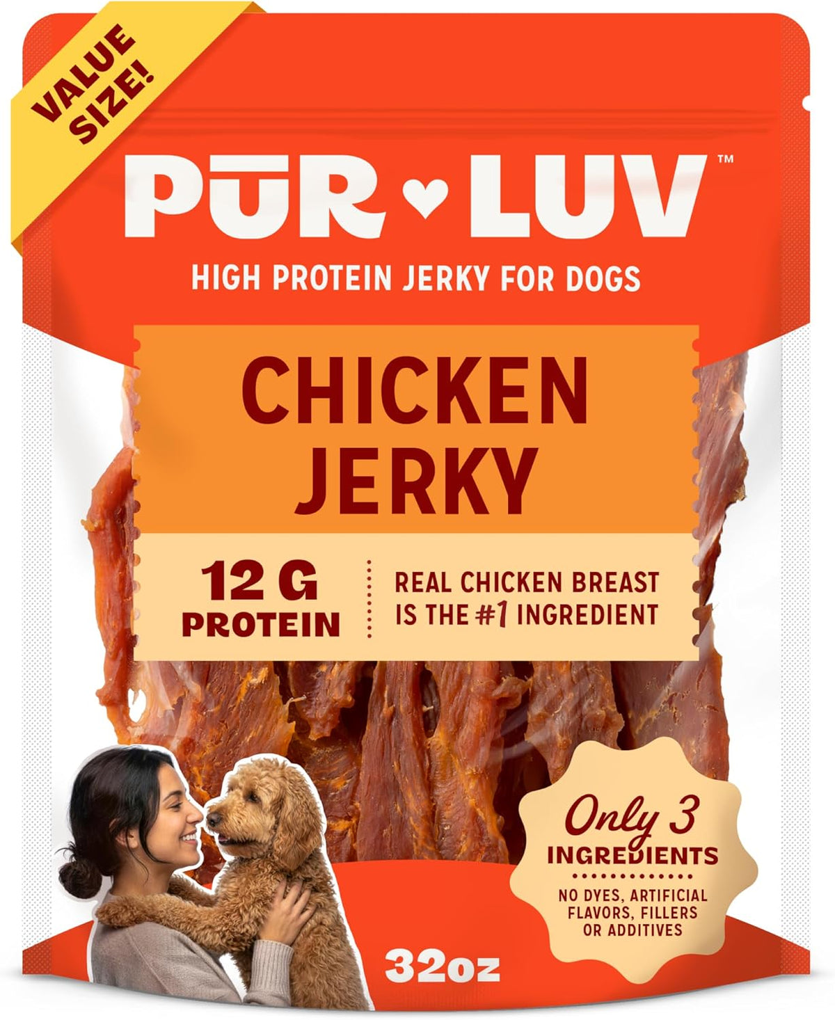 Chicken Jerky Dog Treats, Made with 100% Real Chicken Breast, 16 Ounces, Healthy, Easily Digestible, Long-Lasting, High Protein, Satisfies Dog's Urge to Chew