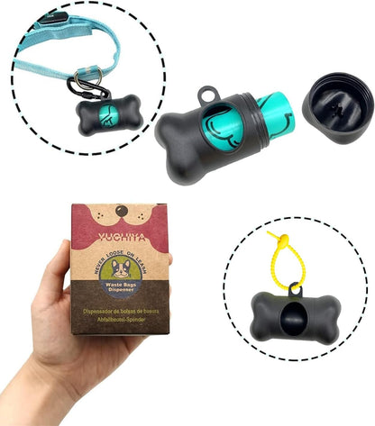 Dog Poop Pickup Bags Holder Dispenser with Standard-Sized Leak-Proof Scented Doggy Waste Bags and Carabiner with Safety Lock&Fastener Never Loose on Leash Lead Again (1 Holder 15 Bags, Black)