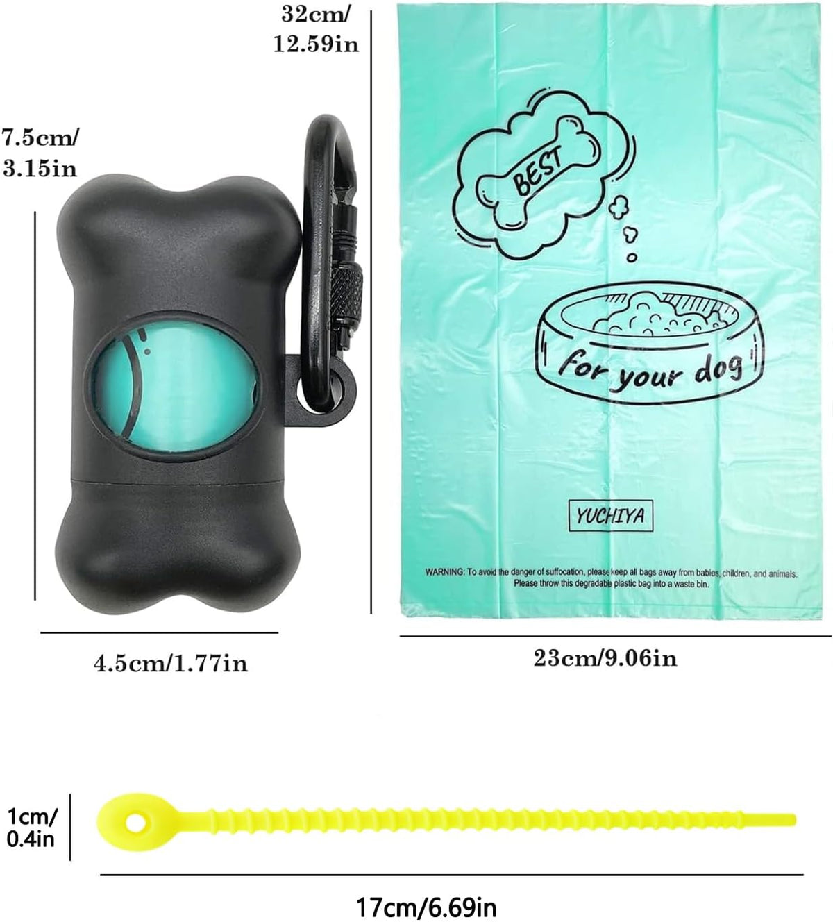 Dog Poop Pickup Bags Holder Dispenser with Standard-Sized Leak-Proof Scented Doggy Waste Bags and Carabiner with Safety Lock&Fastener Never Loose on Leash Lead Again (1 Holder 15 Bags, Black)