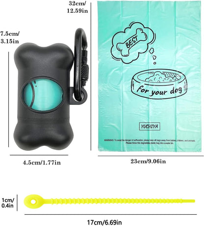 Dog Poop Pickup Bags Holder Dispenser with Standard-Sized Leak-Proof Scented Doggy Waste Bags and Carabiner with Safety Lock&Fastener Never Loose on Leash Lead Again (1 Holder 15 Bags, Black)