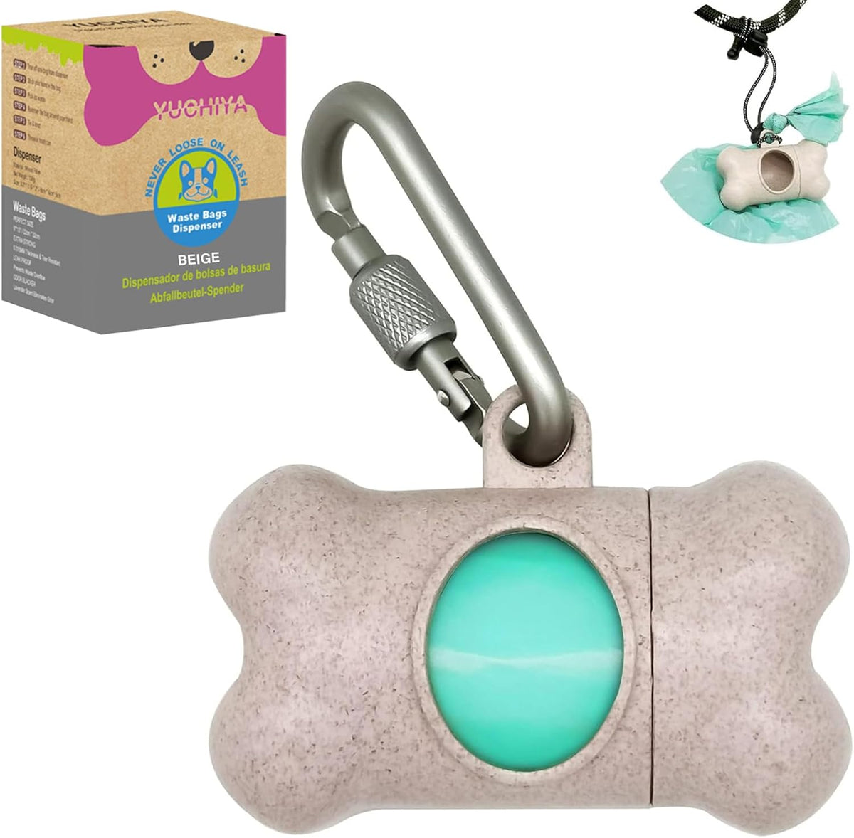 Dog Poop Pickup Bags Holder Dispenser with Standard-Sized Leak-Proof Scented Doggy Waste Bags and Carabiner with Safety Lock&Fastener Never Loose on Leash Lead Again (1 Holder 15 Bags, Black)