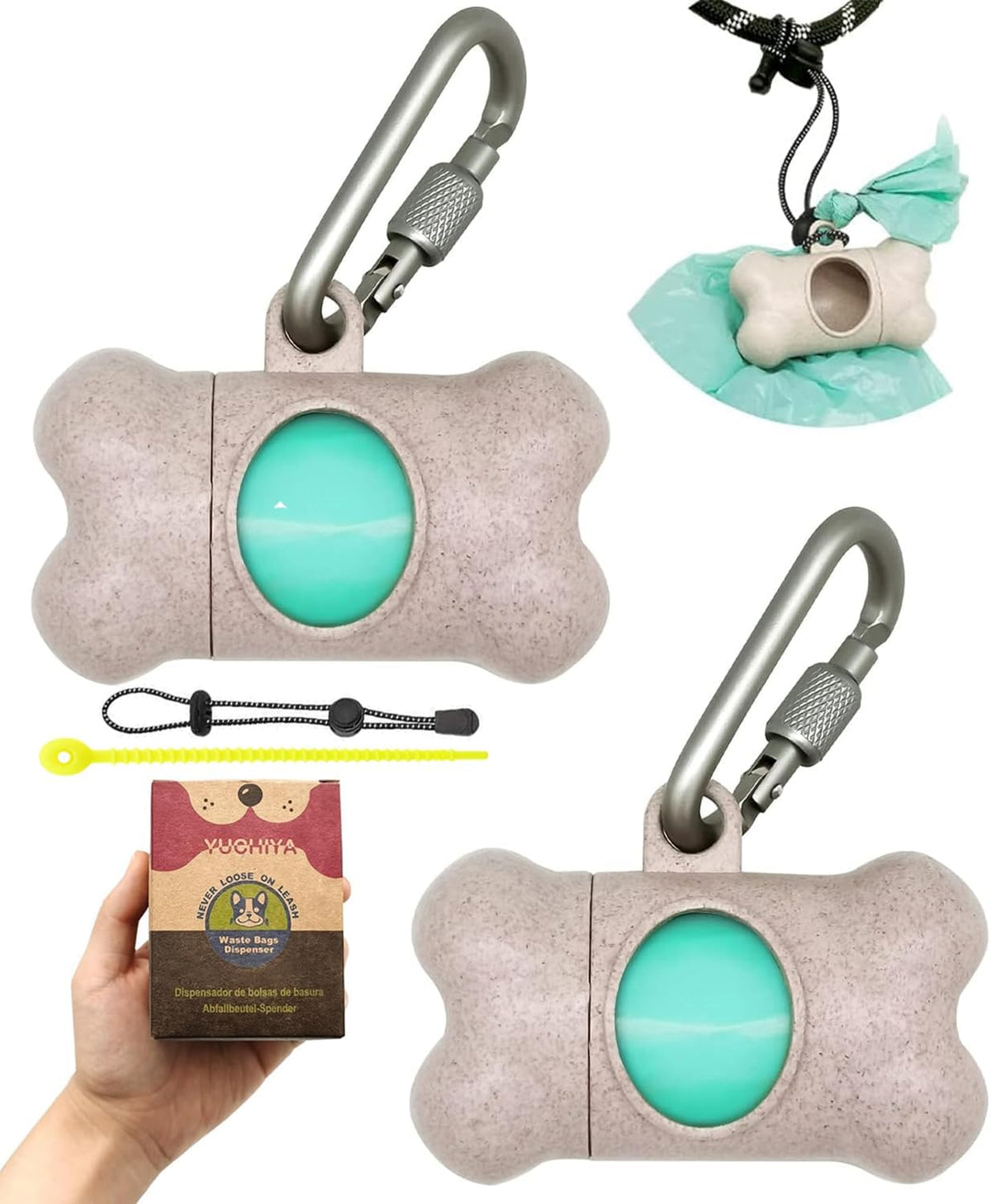 Dog Poop Pickup Bags Holder Dispenser with Standard-Sized Leak-Proof Scented Doggy Waste Bags and Carabiner with Safety Lock&Fastener Never Loose on Leash Lead Again (1 Holder 15 Bags, Black)
