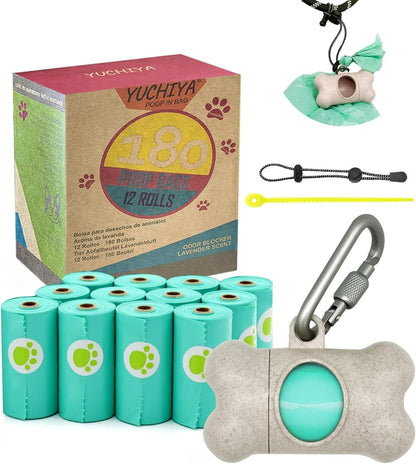 Dog Poop Pickup Bags Holder Dispenser with Standard-Sized Leak-Proof Scented Doggy Waste Bags and Carabiner with Safety Lock&Fastener Never Loose on Leash Lead Again (1 Holder 15 Bags, Black)