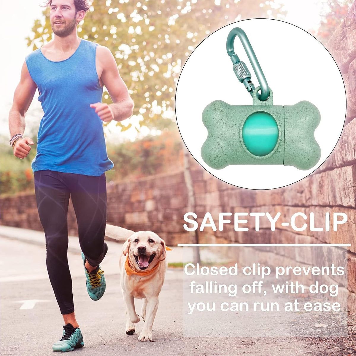 Dog Poop Pickup Bags Holder Dispenser with Standard-Sized Leak-Proof Scented Doggy Waste Bags and Carabiner with Safety Lock&Fastener Never Loose on Leash Lead Again (1 Holder 15 Bags, Black)