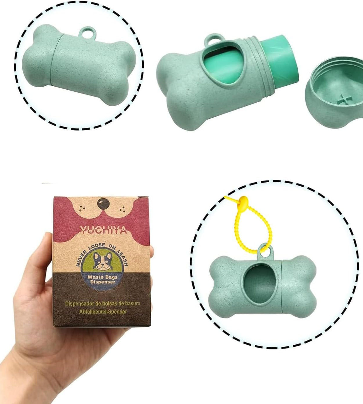 Dog Poop Pickup Bags Holder Dispenser with Standard-Sized Leak-Proof Scented Doggy Waste Bags and Carabiner with Safety Lock&Fastener Never Loose on Leash Lead Again (1 Holder 15 Bags, Black)