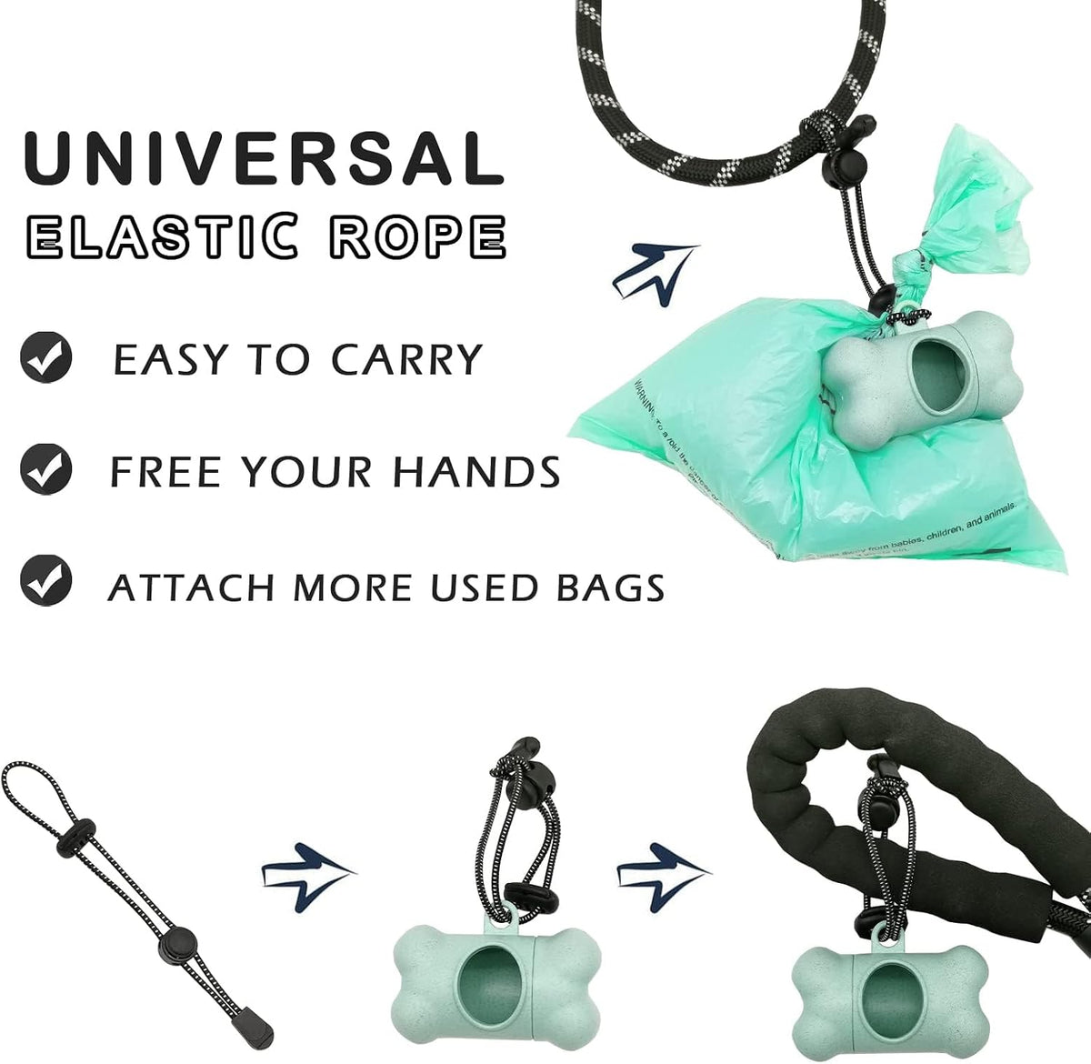 Dog Poop Pickup Bags Holder Dispenser with Standard-Sized Leak-Proof Scented Doggy Waste Bags and Carabiner with Safety Lock&Fastener Never Loose on Leash Lead Again (1 Holder 15 Bags, Black)