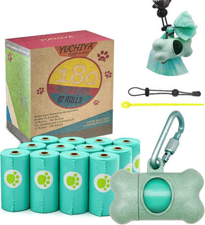 Dog Poop Pickup Bags Holder Dispenser with Standard-Sized Leak-Proof Scented Doggy Waste Bags and Carabiner with Safety Lock&Fastener Never Loose on Leash Lead Again (1 Holder 15 Bags, Black)