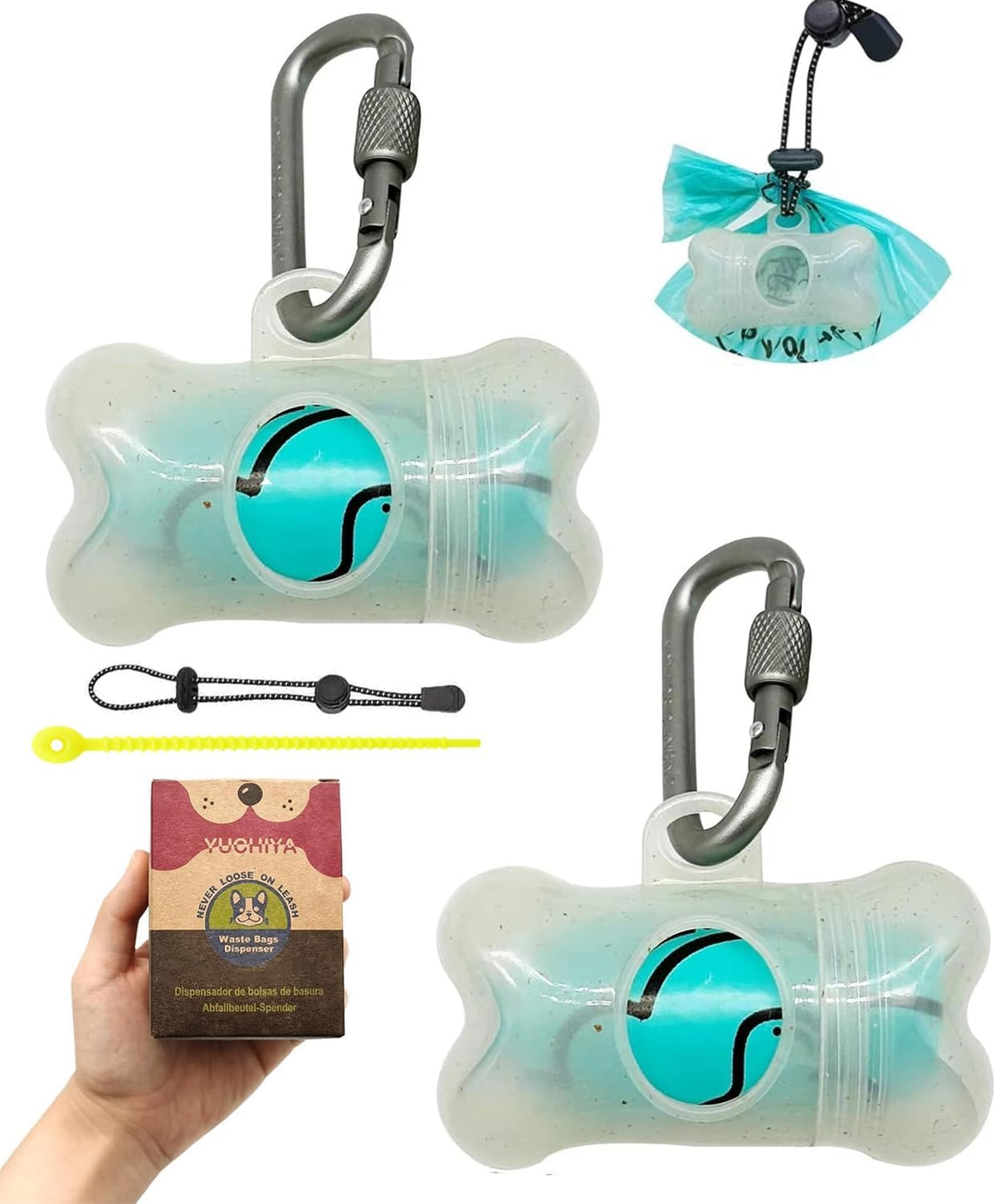 Dog Poop Pickup Bags Holder Dispenser with Standard-Sized Leak-Proof Scented Doggy Waste Bags and Carabiner with Safety Lock&Fastener Never Loose on Leash Lead Again (1 Holder 15 Bags, Black)