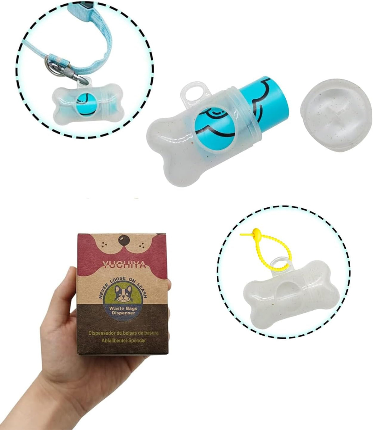 Dog Poop Pickup Bags Holder Dispenser with Standard-Sized Leak-Proof Scented Doggy Waste Bags and Carabiner with Safety Lock&Fastener Never Loose on Leash Lead Again (1 Holder 15 Bags, Black)