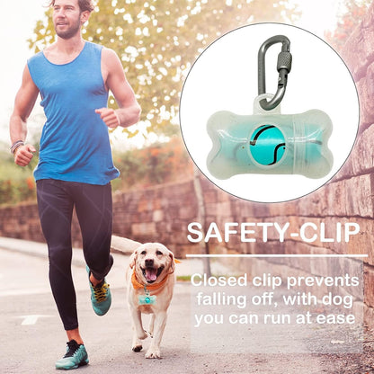 Dog Poop Pickup Bags Holder Dispenser with Standard-Sized Leak-Proof Scented Doggy Waste Bags and Carabiner with Safety Lock&Fastener Never Loose on Leash Lead Again (1 Holder 15 Bags, Black)