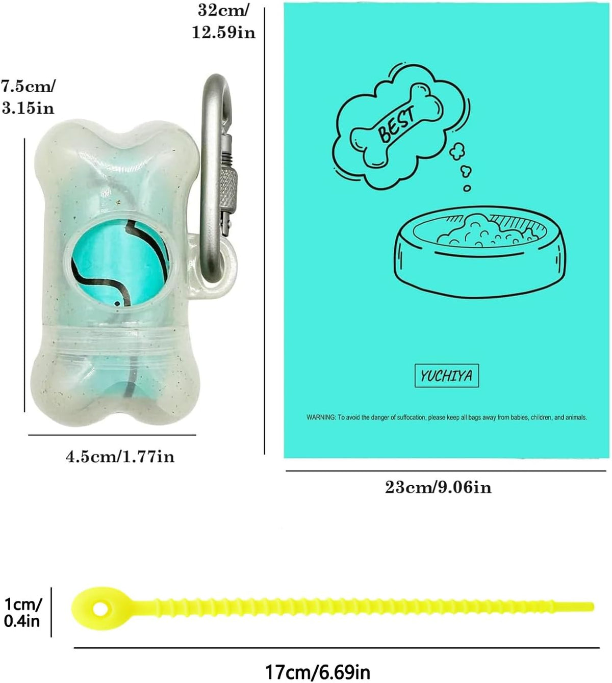 Dog Poop Pickup Bags Holder Dispenser with Standard-Sized Leak-Proof Scented Doggy Waste Bags and Carabiner with Safety Lock&Fastener Never Loose on Leash Lead Again (1 Holder 15 Bags, Black)