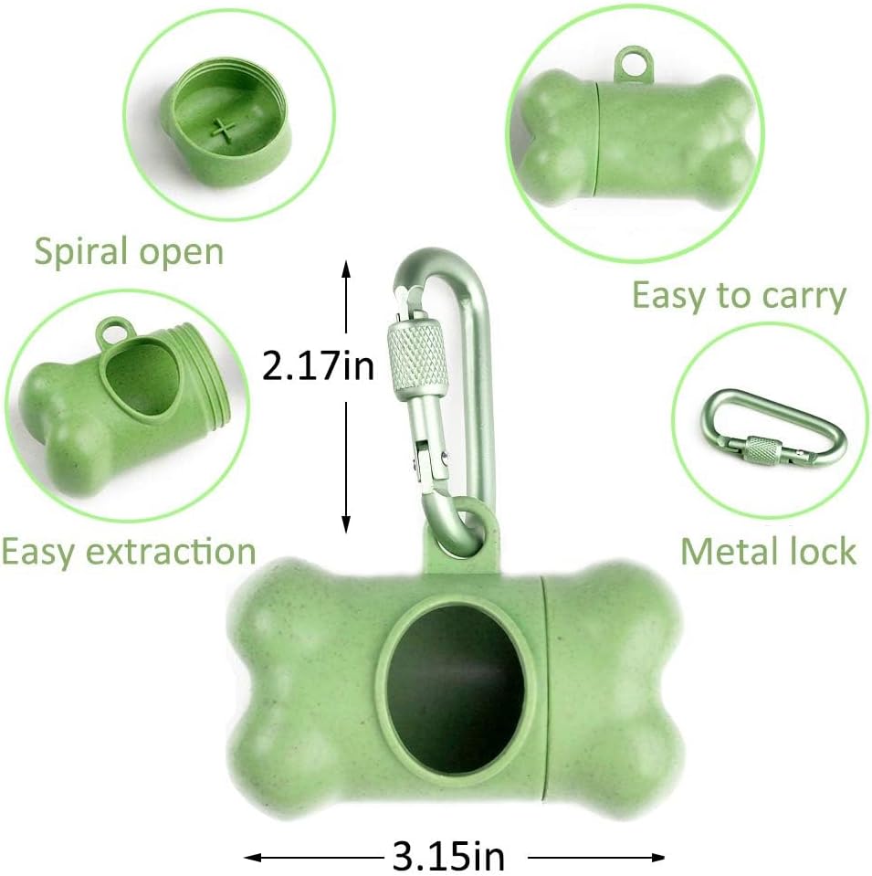 Dog Poop Pickup Bags Holder Dispenser with Standard-Sized Leak-Proof Scented Doggy Waste Bags and Carabiner with Safety Lock&Fastener Never Loose on Leash Lead Again (1 Holder 15 Bags, Black)