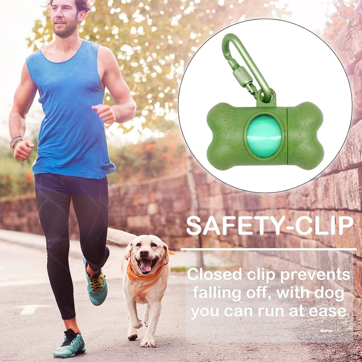 Dog Poop Pickup Bags Holder Dispenser with Standard-Sized Leak-Proof Scented Doggy Waste Bags and Carabiner with Safety Lock&Fastener Never Loose on Leash Lead Again (1 Holder 15 Bags, Black)
