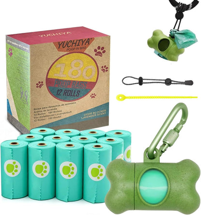 Dog Poop Pickup Bags Holder Dispenser with Standard-Sized Leak-Proof Scented Doggy Waste Bags and Carabiner with Safety Lock&Fastener Never Loose on Leash Lead Again (1 Holder 15 Bags, Black)