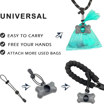 Dog Poop Pickup Bags Holder Dispenser with Standard-Sized Leak-Proof Scented Doggy Waste Bags and Carabiner with Safety Lock&Fastener Never Loose on Leash Lead Again (1 Holder 15 Bags, Black)