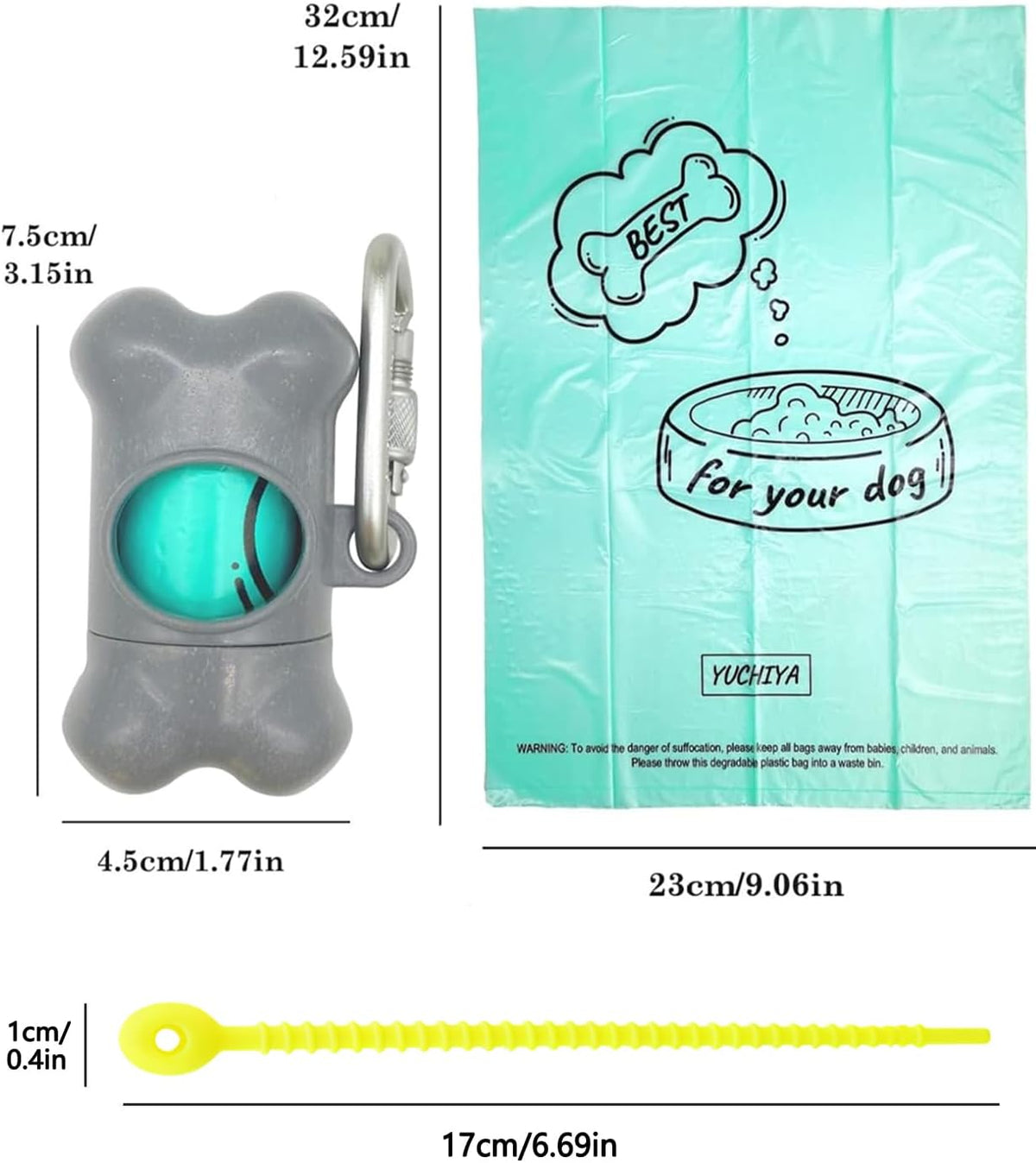 Dog Poop Pickup Bags Holder Dispenser with Standard-Sized Leak-Proof Scented Doggy Waste Bags and Carabiner with Safety Lock&Fastener Never Loose on Leash Lead Again (1 Holder 15 Bags, Black)