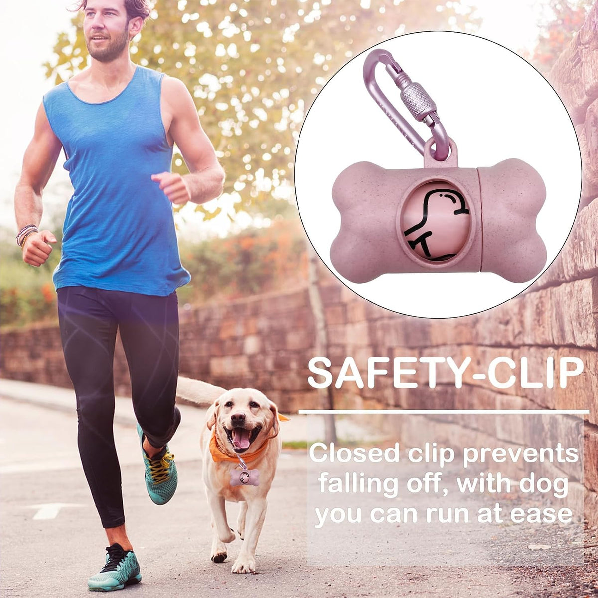 Dog Poop Pickup Bags Holder Dispenser with Standard-Sized Leak-Proof Scented Doggy Waste Bags and Carabiner with Safety Lock&Fastener Never Loose on Leash Lead Again (1 Holder 15 Bags, Black)