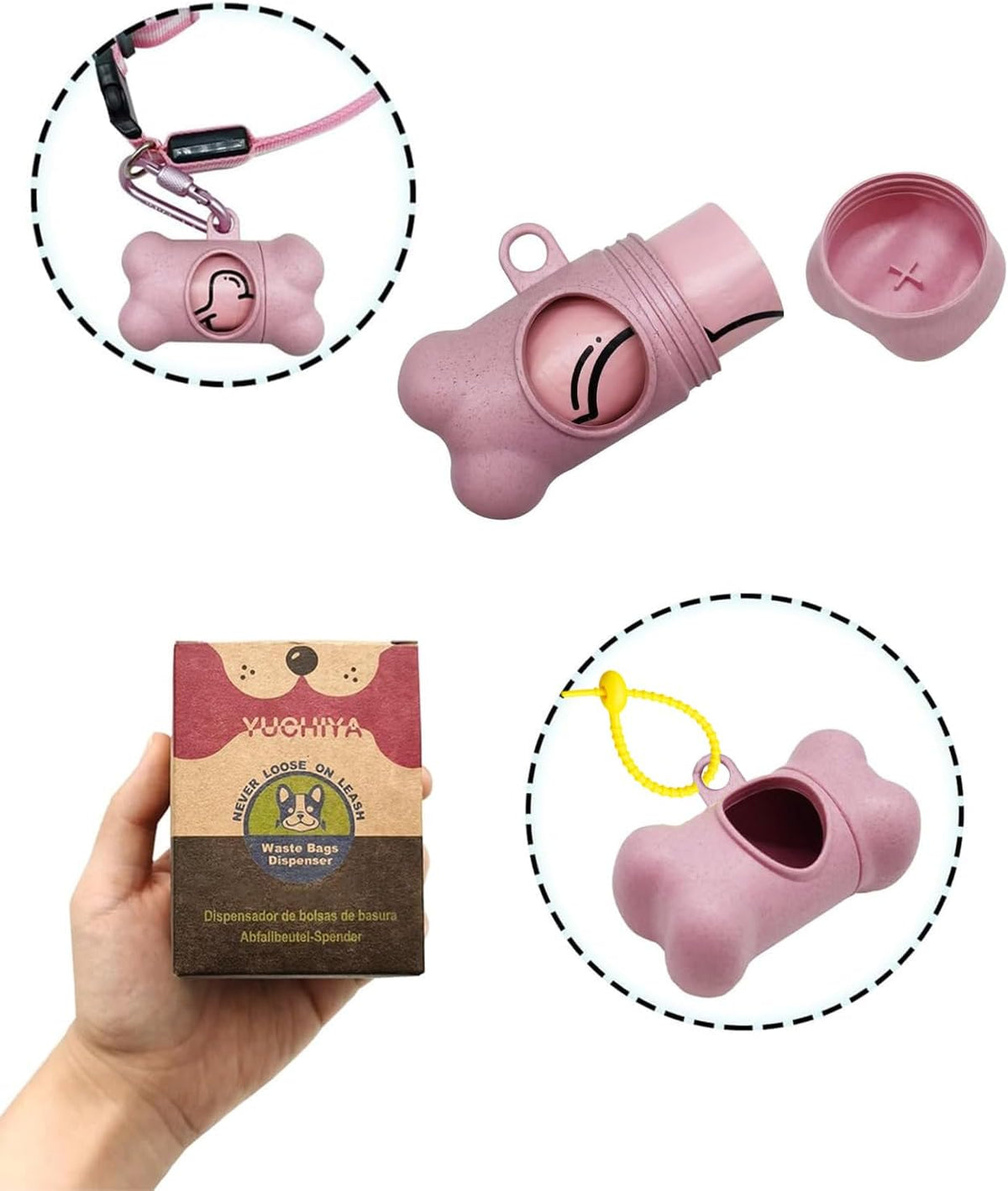 Dog Poop Pickup Bags Holder Dispenser with Standard-Sized Leak-Proof Scented Doggy Waste Bags and Carabiner with Safety Lock&Fastener Never Loose on Leash Lead Again (1 Holder 15 Bags, Black)