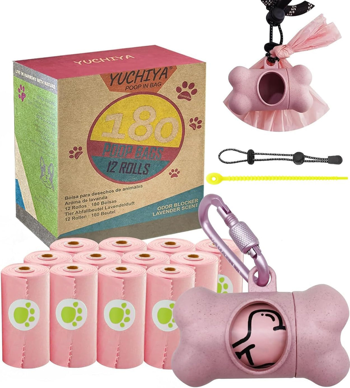 Dog Poop Pickup Bags Holder Dispenser with Standard-Sized Leak-Proof Scented Doggy Waste Bags and Carabiner with Safety Lock&Fastener Never Loose on Leash Lead Again (1 Holder 15 Bags, Black)