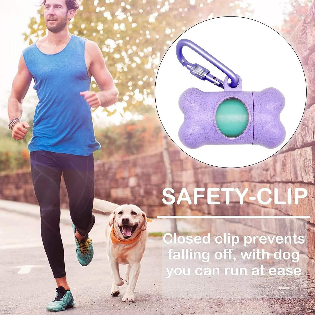 Dog Poop Pickup Bags Holder Dispenser with Standard-Sized Leak-Proof Scented Doggy Waste Bags and Carabiner with Safety Lock&Fastener Never Loose on Leash Lead Again (1 Holder 15 Bags, Black)