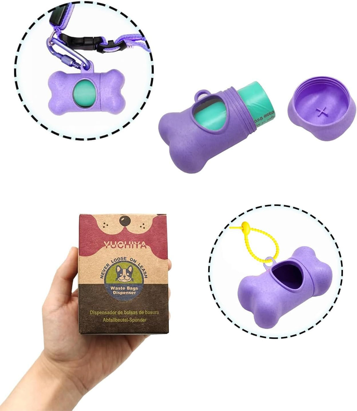 Dog Poop Pickup Bags Holder Dispenser with Standard-Sized Leak-Proof Scented Doggy Waste Bags and Carabiner with Safety Lock&Fastener Never Loose on Leash Lead Again (1 Holder 15 Bags, Black)
