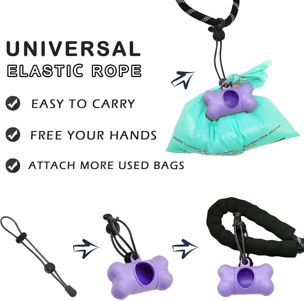 Dog Poop Pickup Bags Holder Dispenser with Standard-Sized Leak-Proof Scented Doggy Waste Bags and Carabiner with Safety Lock&Fastener Never Loose on Leash Lead Again (1 Holder 15 Bags, Black)