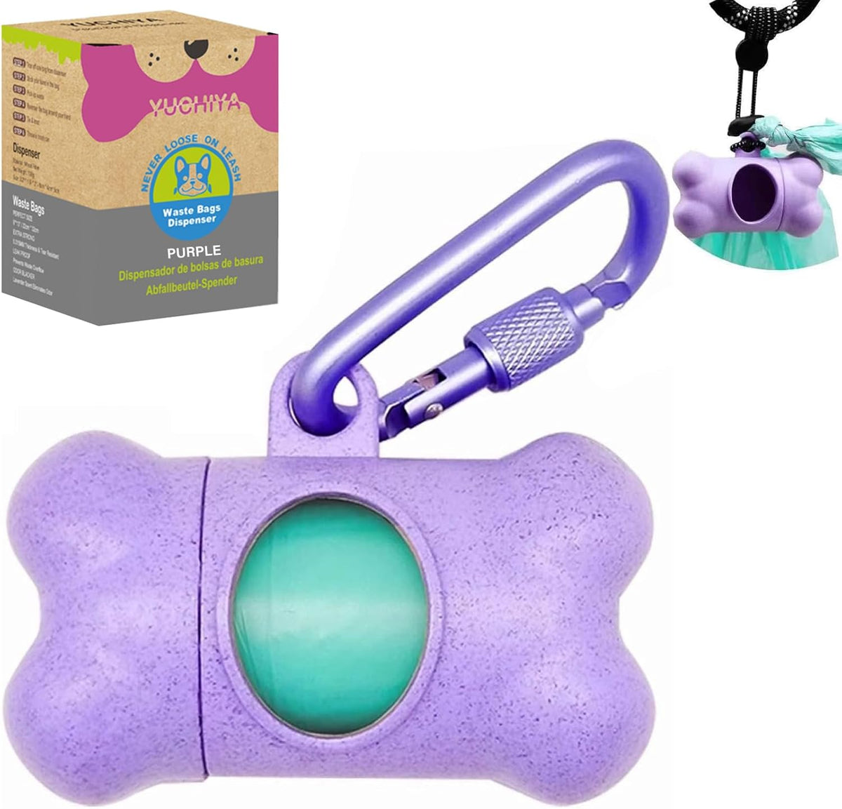 Dog Poop Pickup Bags Holder Dispenser with Standard-Sized Leak-Proof Scented Doggy Waste Bags and Carabiner with Safety Lock&Fastener Never Loose on Leash Lead Again (1 Holder 15 Bags, Black)