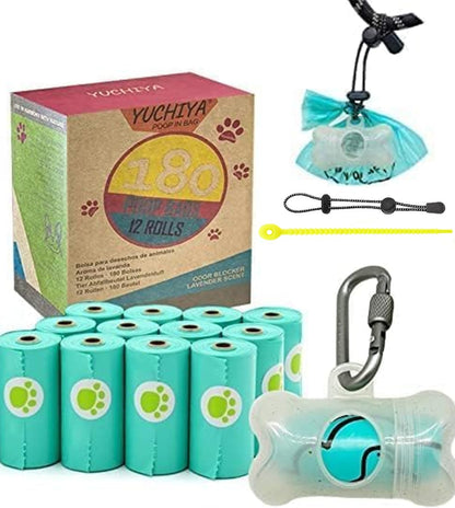 Dog Poop Pickup Bags Holder Dispenser with Standard-Sized Leak-Proof Scented Doggy Waste Bags and Carabiner with Safety Lock&Fastener Never Loose on Leash Lead Again (1 Holder 15 Bags, Black)