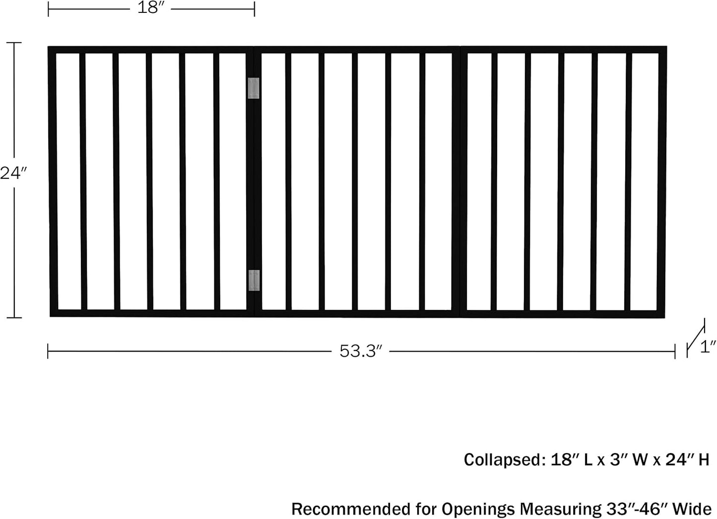 Pet Gate - 4-Panel Indoor Foldable Dog Fence for Stairs, Hallways, or Doorways - 72x24-Inch Wood Freestanding Dog Gates (Black)