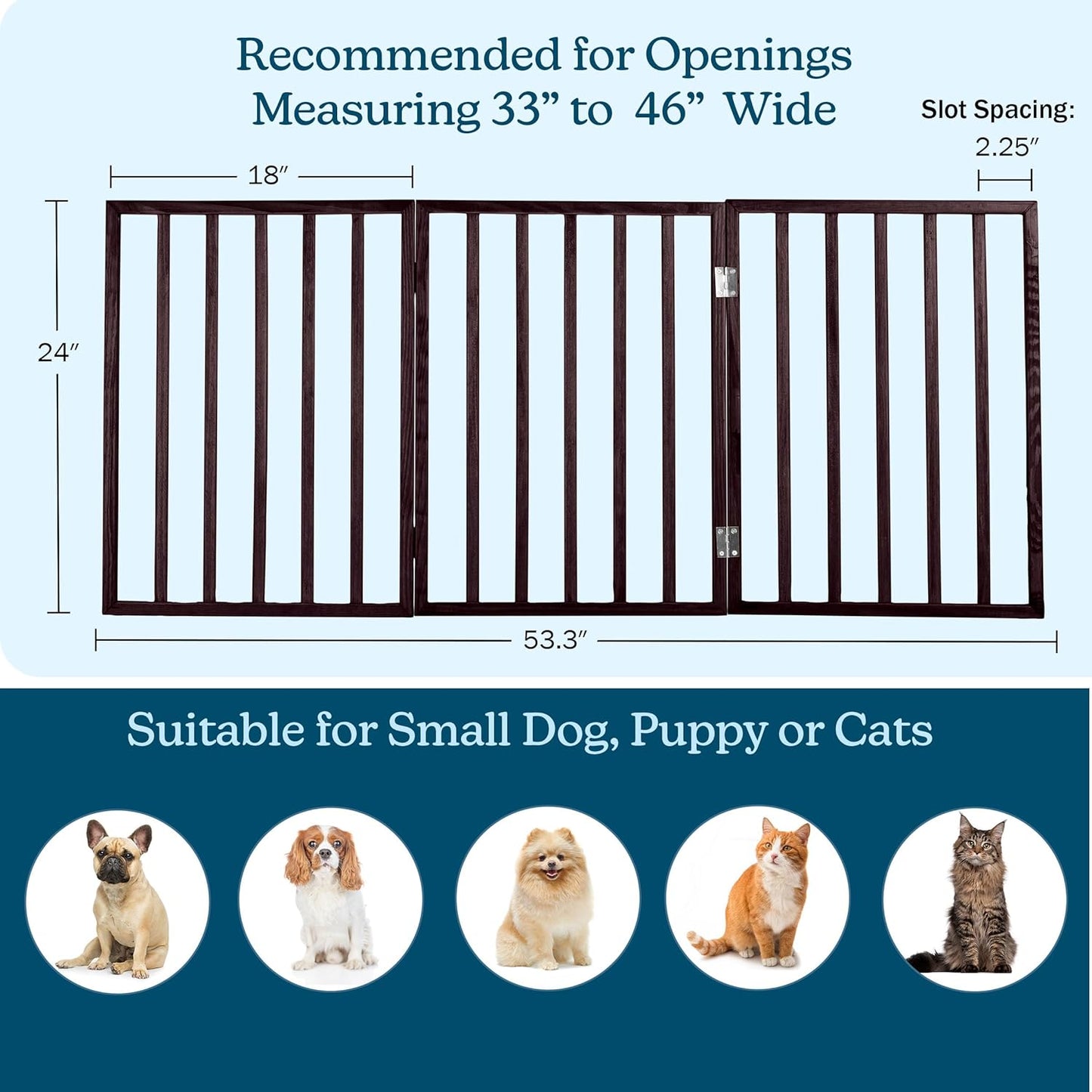Pet Gate - 4-Panel Indoor Foldable Dog Fence for Stairs, Hallways, or Doorways - 72x24-Inch Wood Freestanding Dog Gates (Black)