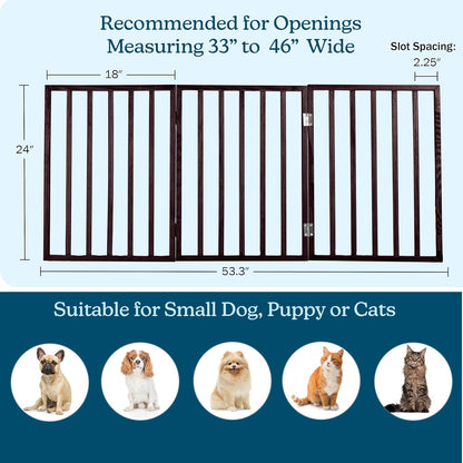 Pet Gate - 4-Panel Indoor Foldable Dog Fence for Stairs, Hallways, or Doorways - 72x24-Inch Wood Freestanding Dog Gates (Black)