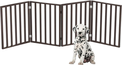 Pet Gate - 4-Panel Indoor Foldable Dog Fence for Stairs, Hallways, or Doorways - 72x24-Inch Wood Freestanding Dog Gates (Black)