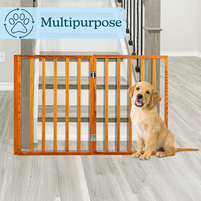 Pet Gate - 4-Panel Indoor Foldable Dog Fence for Stairs, Hallways, or Doorways - 72x24-Inch Wood Freestanding Dog Gates (Black)
