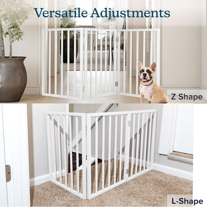 Pet Gate - 4-Panel Indoor Foldable Dog Fence for Stairs, Hallways, or Doorways - 72x24-Inch Wood Freestanding Dog Gates (Black)