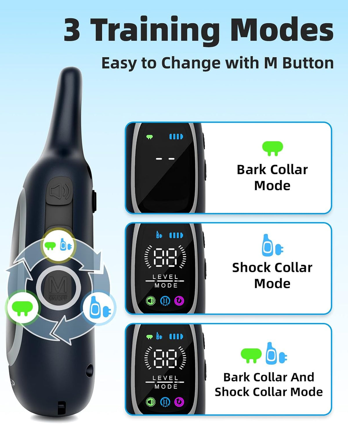 2-in-1 Dog Shock Collar and Bark Collar for Dogs – 3300FT Dog Training Collar with Remote, IP67 Waterproof e Collar with Anti-Bark/Beep/Vibration/Shock Modes for Small Medium Large Dog(8-120Lbs)