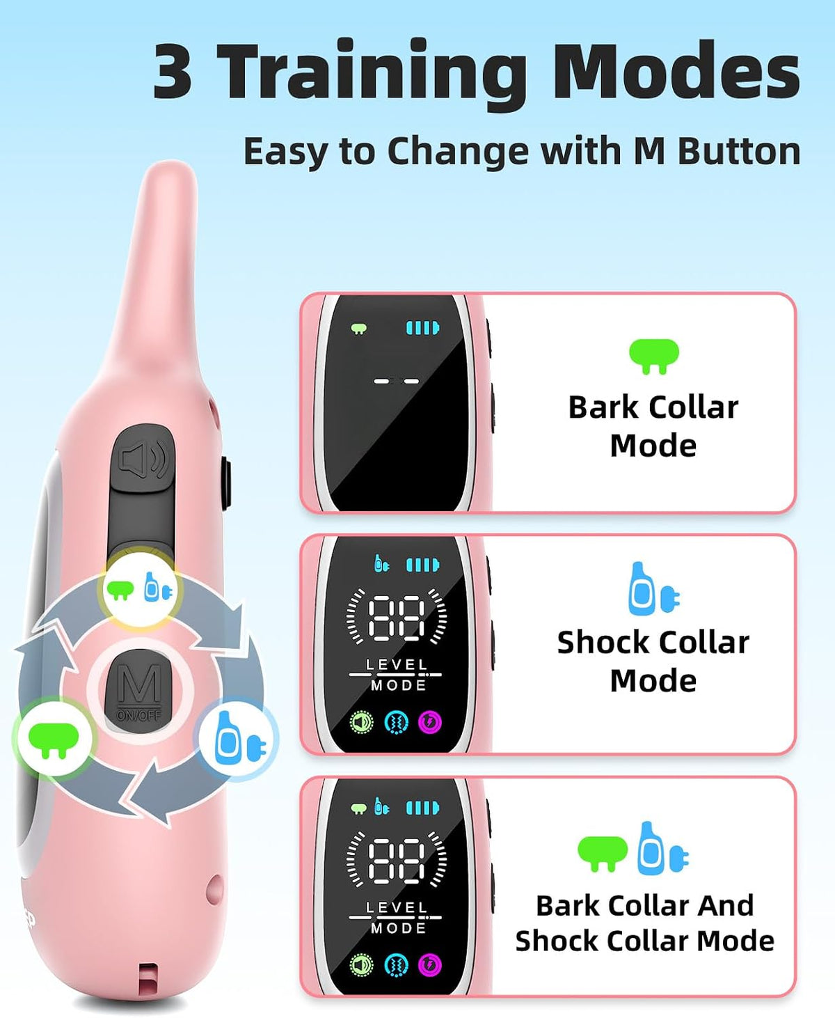 2-in-1 Dog Shock Collar and Bark Collar for Dogs – 3300FT Dog Training Collar with Remote, IP67 Waterproof e Collar with Anti-Bark/Beep/Vibration/Shock Modes for Small Medium Large Dog(8-120Lbs)