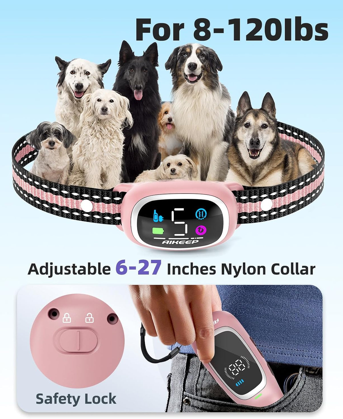 2-in-1 Dog Shock Collar and Bark Collar for Dogs – 3300FT Dog Training Collar with Remote, IP67 Waterproof e Collar with Anti-Bark/Beep/Vibration/Shock Modes for Small Medium Large Dog(8-120Lbs)