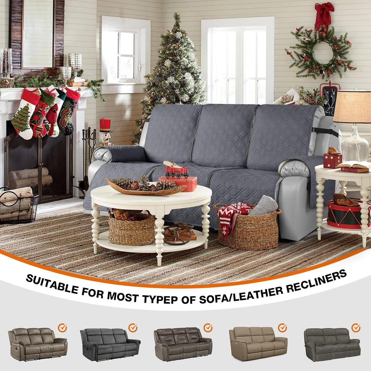 VANSOFY Waterproof Recliner Couch Covers Washable, Dark Gray,3 Seater