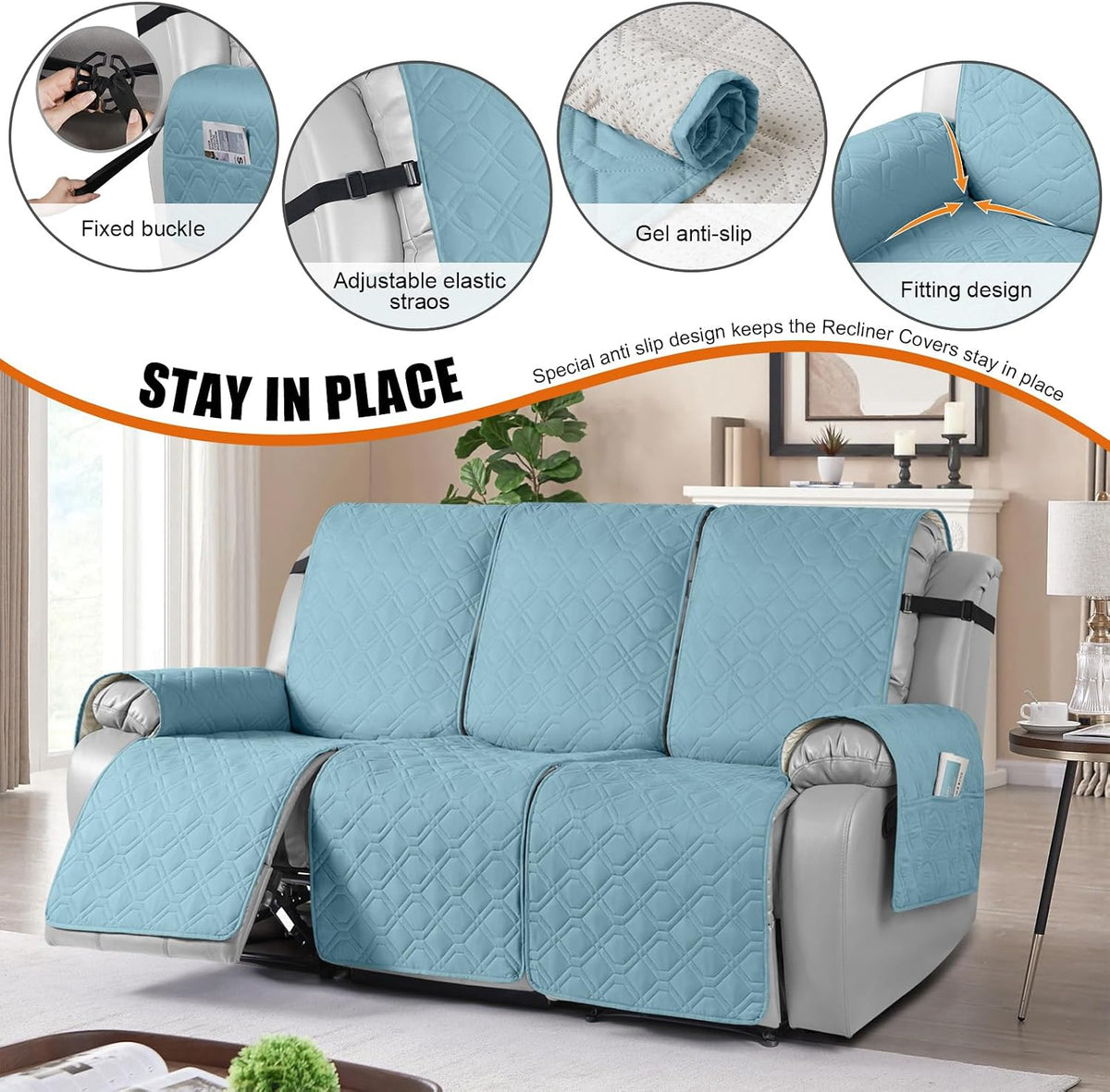 VANSOFY Waterproof Recliner Couch Covers Washable, Dark Gray,3 Seater