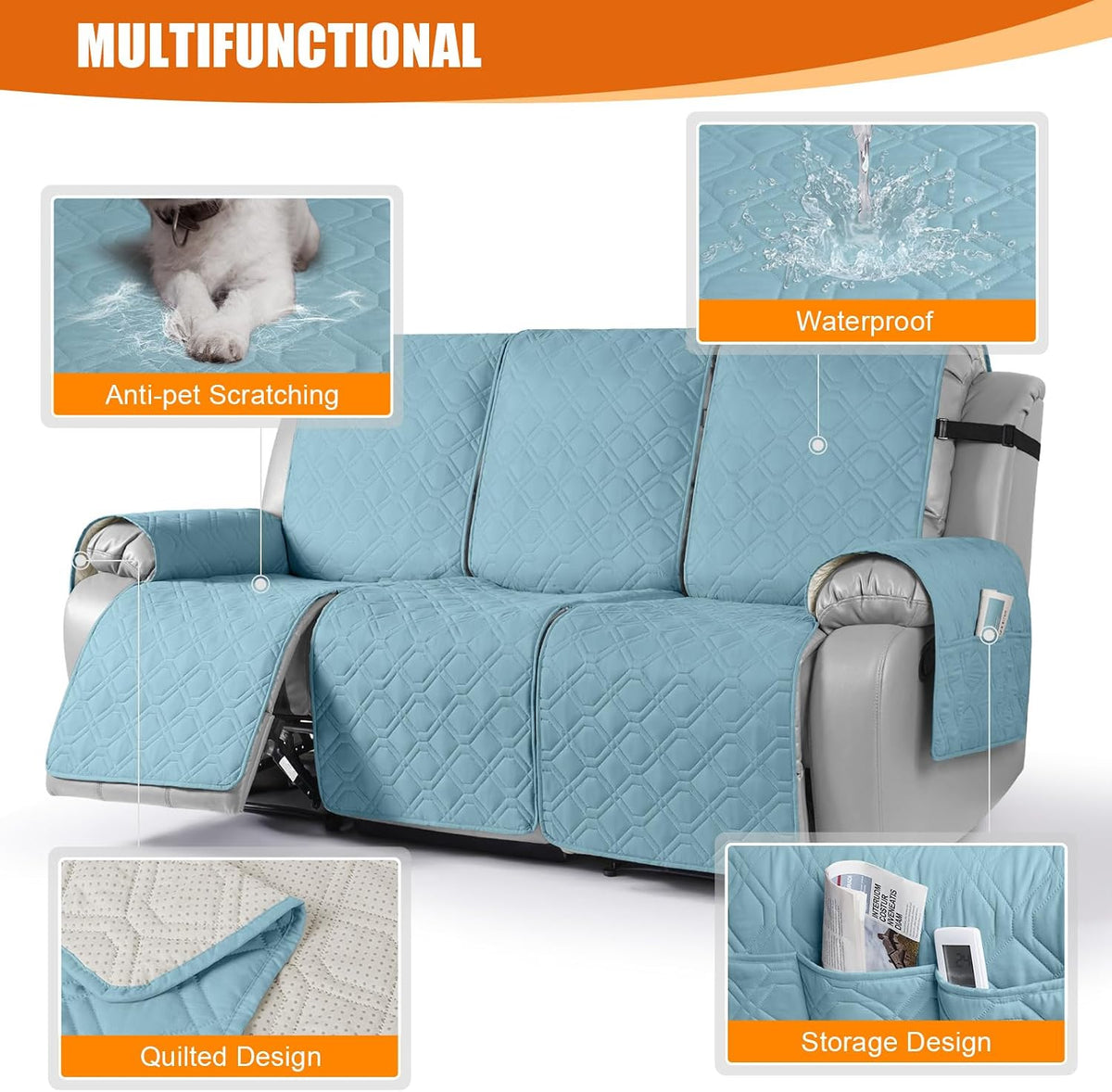 VANSOFY Waterproof Recliner Couch Covers Washable, Dark Gray,3 Seater