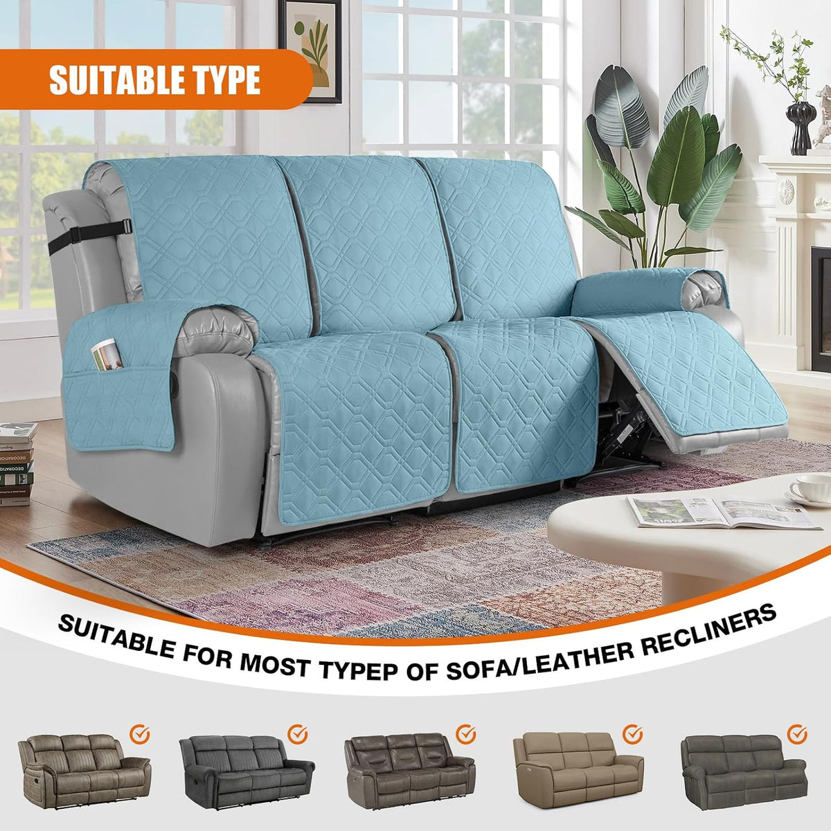 VANSOFY Waterproof Recliner Couch Covers Washable, Dark Gray,3 Seater