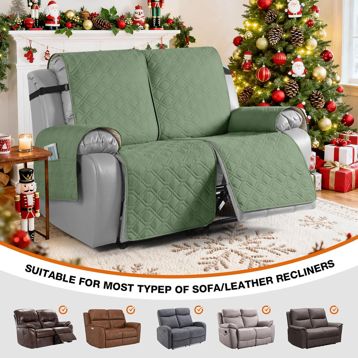 VANSOFY Waterproof Recliner Couch Covers Washable, Dark Gray,3 Seater