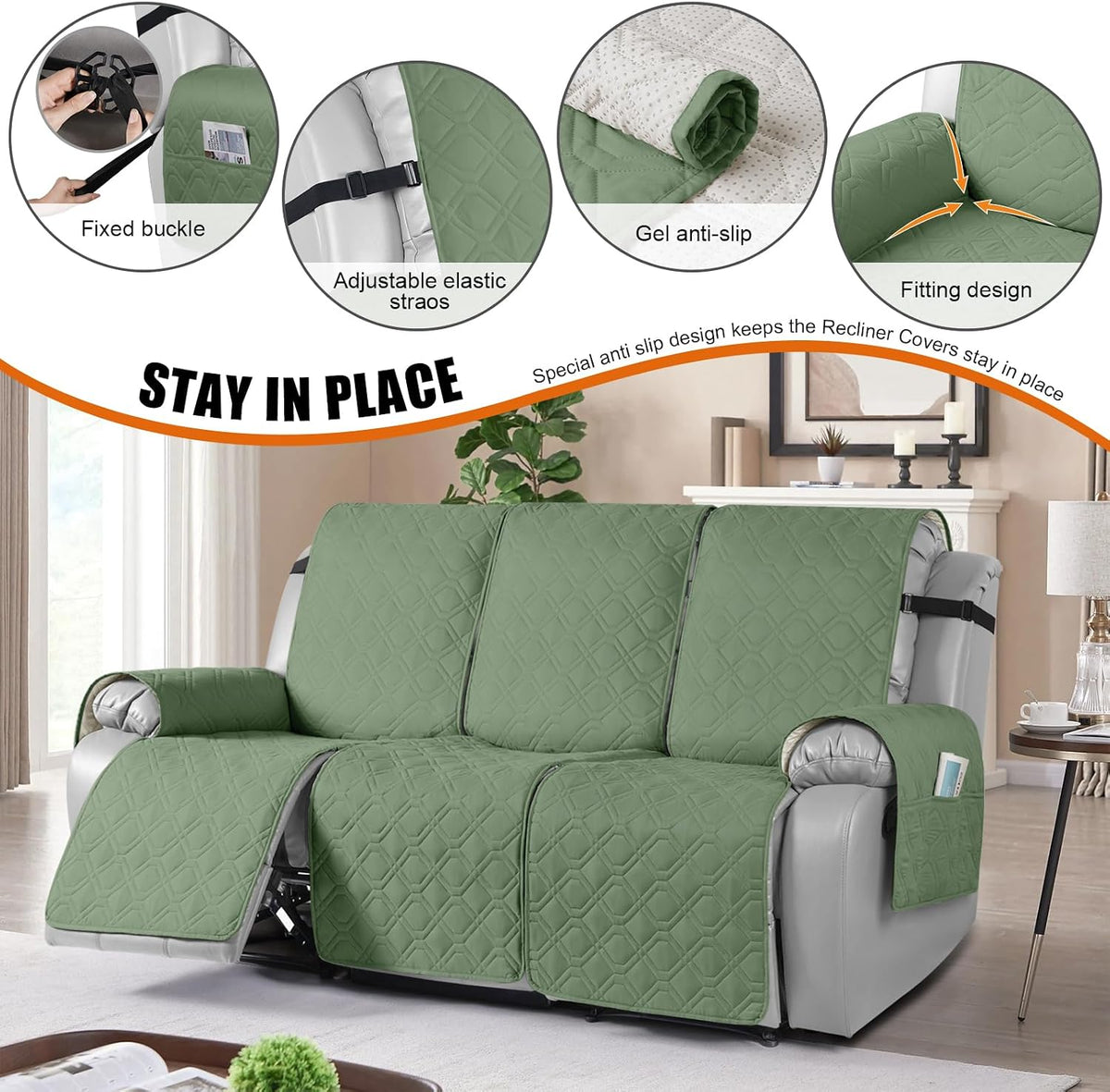 VANSOFY Waterproof Recliner Couch Covers Washable, Dark Gray,3 Seater