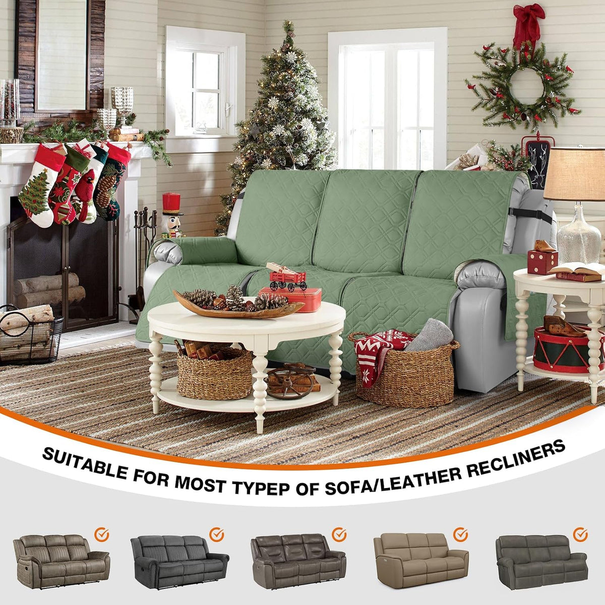 VANSOFY Waterproof Recliner Couch Covers Washable, Dark Gray,3 Seater