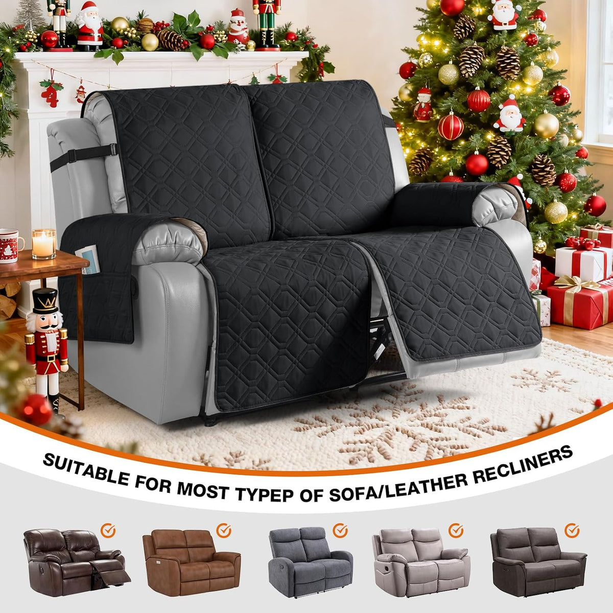 VANSOFY Waterproof Recliner Couch Covers Washable, Dark Gray,3 Seater