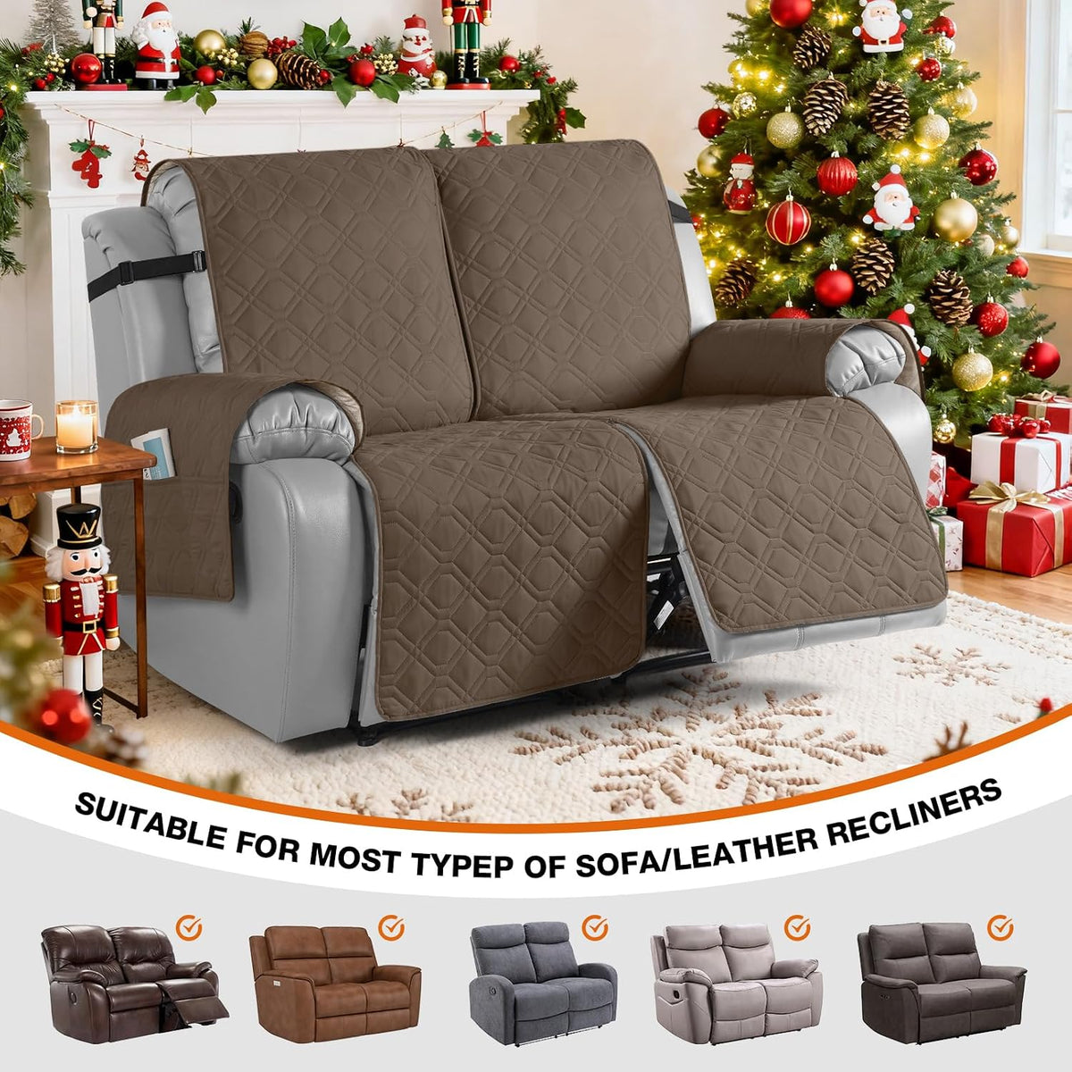 VANSOFY Waterproof Recliner Couch Covers Washable, Dark Gray,3 Seater